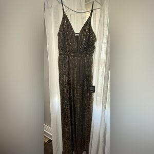 Lulu's Gold Strapless Sweetheart Jumpsuit